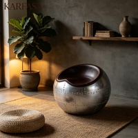 Fauteuil Sphérique Moderne Aviator en Cuir Marron, Siège Lounge à Coque en Aluminium Rivetée pour Salon, Chambre et Hôtel