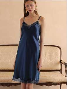 <span class=keywords><strong>Robe</strong></span> de nuit Sexy en soie Pure, col en V profond, garniture en dentelle, vente en gros - Product Image 2