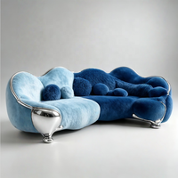 Canapé en velours en forme de nuage, style luxe léger, avec éléments artistiques en fibre de verre, mousse élastique haute densité, pour salon
