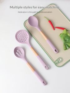 10-Piece Non-toxic <b>Silicone</b> Kitchen Utensils Set Nonstick Cooking <b>Silicone</b> Utensils Set with Wooden Handle - Product Image 6