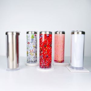 25Pcs Sublimation 20Oz <b>Snowglobe</b> Straight Glitter Soda Beer Snow Globe Tumbler Coffee Mug With Lid and Straw for Gifts - Product Image 4