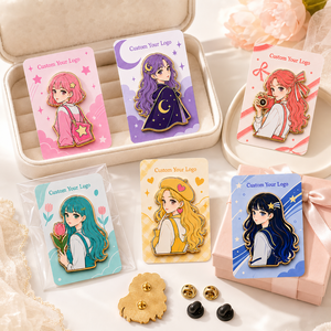 Pins en émail dur personnalisés, fille anime originale, plaqués or, badges de revers en métal - Product Image 3