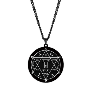 HLSS651 símbolos de joyería de acero de titanio en el hexagrama de Salomón amuleto talismán marcado láser collar con colgante de acero inoxidable - Product Image 3