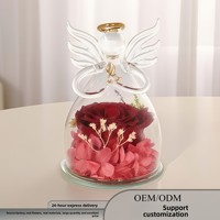 Dôme en verre éternel avec têtes de roses préservées, petit ange, ornement cadeau pour Noël, la Saint-Valentin, la fête des mères