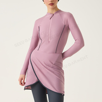 Ensemble Burkini Rose Poudré Personnalisé pour Femmes Musulmanes – Haut Demi-Zip, Jupe Cache-Cœur et Leggings – Maillot de Bain Musulman Élégant et Modeste pour la Plage – Commande en Gros