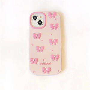Coque de téléphone 3D en silicone rose avec nœud papillon pour iPhone 16 Pro Max housse de protection accessoire de téléphone portable coque de téléphone mignonne - Product Image 5