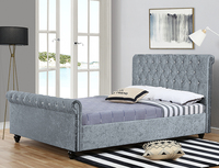 Willsoon Modernes Schlittenbett mit Samtbezug, Crush-Polsterung, getuftetem Panel und Sperrholz-Stil für den britischen Markt