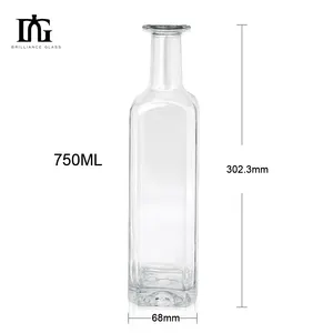 Classic Glass Bottle Suppliers 750ml 1000ml Clear Glass Bottle Airtight Cork Whiskey Vodka Brandy Gin Bottles