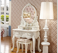 Ensemble coiffeuse et miroir de style européen antique avec tabouret, table de maquillage en bois de haute qualité