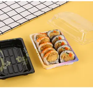 Plato de eliminación de PET ecológico, bandeja de comida desechable, contenedor grande de sushi, caja de sushi de plástico para llevar