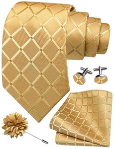 Ensemble <span class=keywords><strong>cravate</strong></span> <span class=keywords><strong>de</strong></span> <span class=keywords><strong>luxe</strong></span> haute qualité 8 cm <span class=keywords><strong>pour</strong></span> <span class=keywords><strong>homme</strong></span>, avec pochette jacquard, boutons <span class=keywords><strong>de</strong></span> manchette et épingle à <span class=keywords><strong>cravate</strong></span>, motif écossais doré, idéal <span class=keywords><strong>pour</strong></span> costume et soirée - Product Image 2