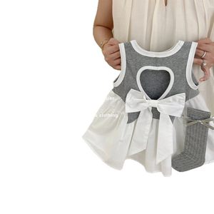 Tongxingyuan Girls Sleeveless Vest Dress Gray White Bow Summer Outfit Breathable Kids Clothing - Product Image 5