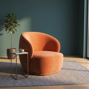 Silla Moderna de Cuero, Estilo Mid-Century, con Respaldo Sólido y Giratorio, para Sala de Estar - Product Image 2