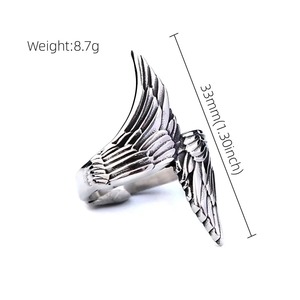 Bague ouverte en acier inoxydable Yueli Angel Wing, style punk, texture créative, bijoux unisexes - Product Image 5