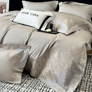Juego de Ropa de Cama de Cuatro Piezas Star Casa 100S Sateen de Algodón de Fibra Larga, Bordado con Plumas, Lujo Ligero, para Todas las Temporadas - Product Image 5