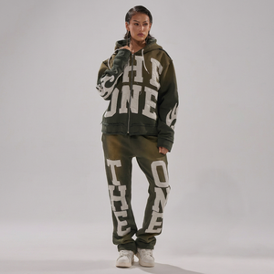 Conjunto de Sudadera con Capucha y Pantalones Deportivos para Mujer, Color Verde Oliva, Manga Larga, Estampado, Estilo Urbano, Corte Holgado, 2 Piezas, para Todas las Temporadas - Product Image 1