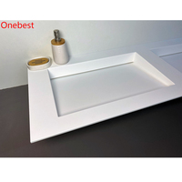 Lavabo double en surface solide Staron blanc glacier, meuble de salle de bain pour hôtel public