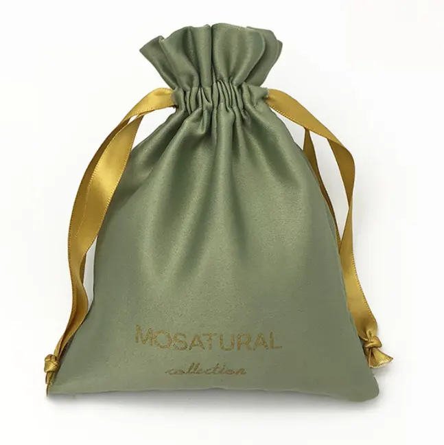 Promosyon lüks takı ipek ipli saten çanta özel İpli ambalaj saten çanta Logo ile takı çantası çantası
