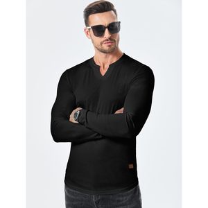 2025 Men's Casual <b>V</b>-<b>Neck</b> Fitness <b>T</b>-<b>Shirt</b> 200 Grams Cotton/Bamboo Fiber Ribbed Long Sleeve Tee <b>Shirts</b> - Product Image 3