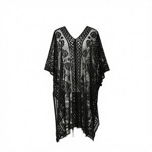 Women's Transparent Sexy Solid Sun Protection Breathable V-neck 100% Polyester 180g <b>Bikini</b> Beach Cover-Up 1 Piece - Product Image 2