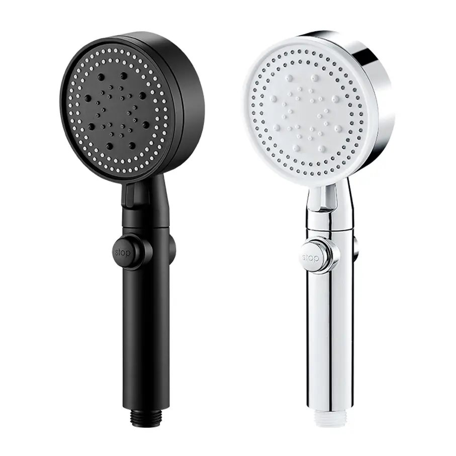 Water Saving Black 5 Mode Adjustable High Pressure Shower Head One-key Stop Water Massage Eco Showerhead Bathroom Accessories