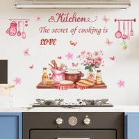 Autocollants muraux décoratifs roses à motifs floraux pour ustensiles de cuisine, vaisselle, restaurants et cafés, autocollants muraux auto-adhésifs
