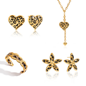 Ensemble de bijoux imprimé léopard, collier en acier inoxydable, boucles d'oreilles, bracelet, cadeau pour femme, bijoux tendance - Product Image 4