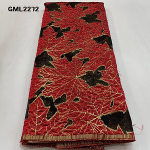 Tessuto in Pizzo Tulle Africano di Alta Qualità, Colore Blu, Ricamo a Foglia d'Acero, Tessuto in <span class=keywords><strong>Organza</strong></span>, Pizzo Jacquard, Broccato per Tende - Product Image 4