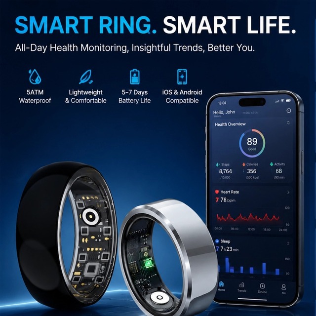2026 New App Control Heart Rate Sleep Tracking Ip68 Waterproof Smart Ring for Ios Daily Wellness