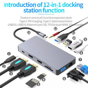 Base de Conexión USB C 12 en 1, con Dos Puertos <span class=keywords><strong>HDMI</strong></span> 4K HD, SD, TF, USB 3.1, USB-C 10GB PD, VGA, RJ45 y Puertos de Audio de 3.5mm para PC - Product Image 5