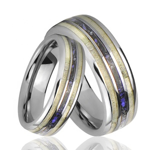Bague de mariage en tungstène pour hommes et femmes, anneau motif cerf Antler et Lapis Lazuli - Product Image 5