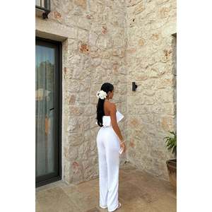 Mono floral blanco estilo Fedora con cintura alta, ajuste holgado, logotipo personalizado, estilo streetwear para verano, otoño, playa, fitness, longitud midi - Product Image 4