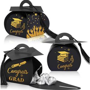Boîtes cadeaux de remise de diplôme en gros, décorations de remise de diplôme, boîte à bonbons de classe avec pompon pour les fournitures de fête de remise de diplôme - Product Image 1