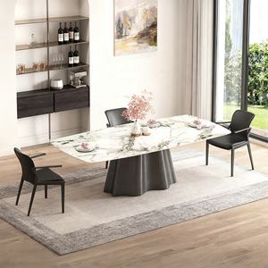 Set da Pranzo Moderno con Tavolo con Piano in Lastra di Roccia Pandora o Pietra Sinterizzata e Base a Piedistallo Grigio <span class=keywords><strong>Scuro</strong></span> o Nero - Product Image 1