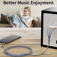Câble audio vidéo professionnel plaqué or 3,5 mm mâle vers 3 RCA mâle stéréo avec blindage tressé pour haut-parleurs