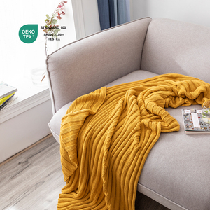 Màu Vàng Chanh Tùy Chỉnh Bán Buôn OEKO-TEX 100% Cotton Dệt Kim Chăn Ném Cho Bộ Đồ Giường - Product Image 4