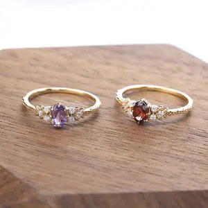 Source Factory New Wholesale 925 Silver High Quality Garnet Ring Gold Plated Natural Amethyst Rings Light Luxury Women's Jewelry