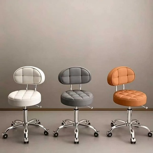 Tabouret Rond Pivotant et Réglable en Hauteur avec Roulettes et Dossier – Chaise Polyvalente pour Salon de Coiffure, Onglerie, Cour et Usage Domestique - Product Image 1
