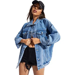 Relaxed fit denim jacket fall ripped plus size denim jacket women oversized