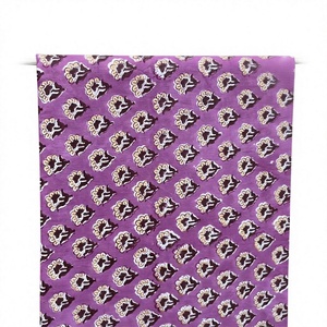 Premium Cotton Fabric Featuring A Vibrant Mauve Purple Background Adorned With Delicate Cream And Dark Maroon Floral Motifs - Product Image 1