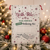 Sac de Noël en toile personnalisé avec impression du Pôle Nord, sac cadeau de Noël à cordon, grand sac de rangement réutilisable pour cadeaux de Noël