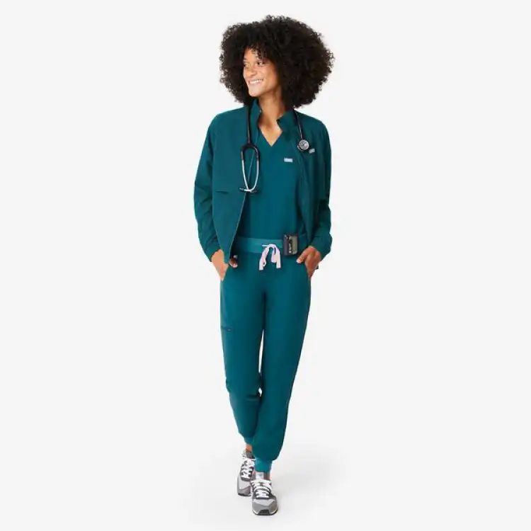 Uniformes de enfermería gruesos de color verde oscuro, chaqueta de uniforme de enfermería, de diseño médico