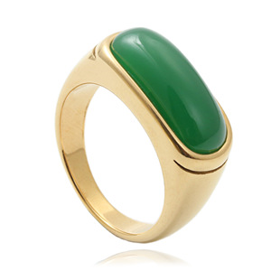 Men's Stainless Steel Green Gemstone <b>Ring</b> Bezel Setting Geometric Design Retro Punk Style Jewelry Gift 27040 - Product Image 5