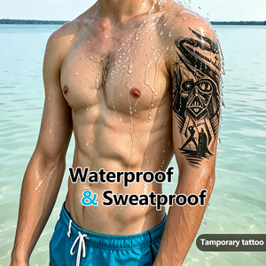 Autocollants de tatouage temporaire imperméables, motif Lion Noir, Loup, Crâne, <span class=keywords><strong>Boussole</strong></span>, Faux Tatouages, Art Corporel, Grand Tatouage Manchon pour Bras, pour Hommes et Femmes - Product Image 5