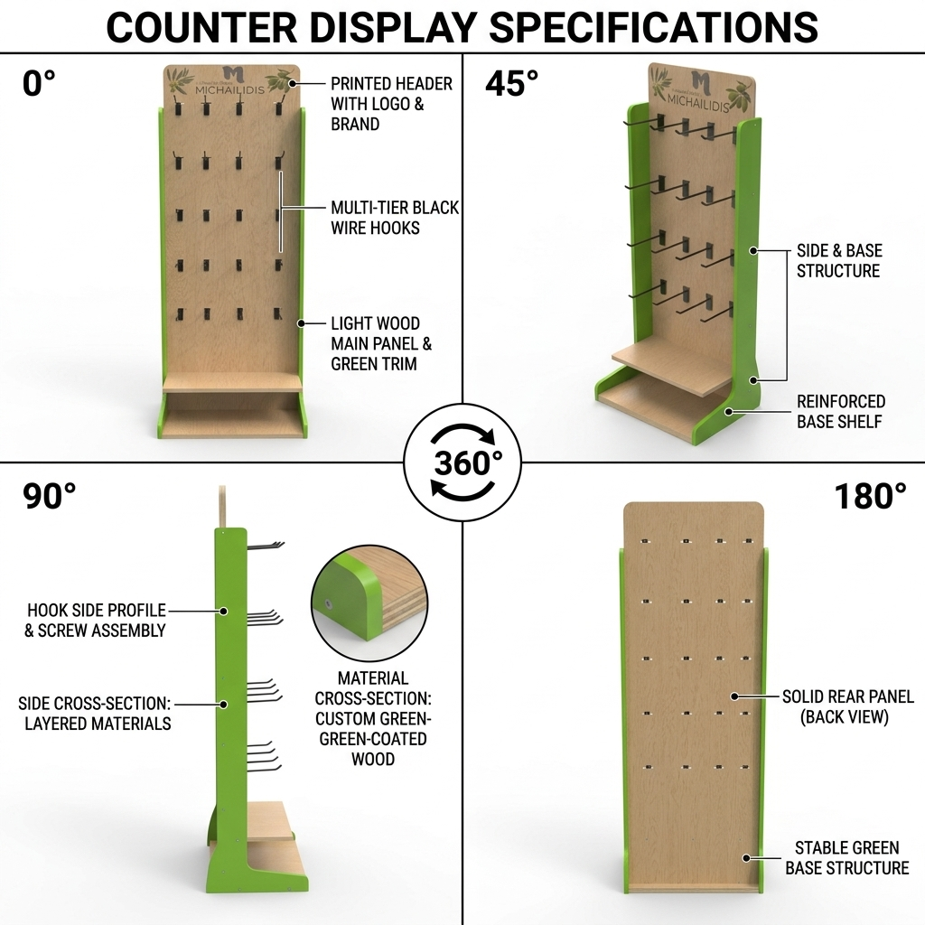 Wooden Olive Floor Display Stand with Hooks for Supermarket Retail Shelves for Grocery/Kitchen Stores and Food& Candy&Snack — view 3