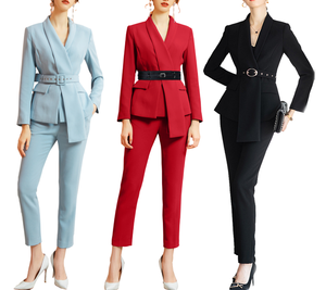 Blouses roses personnalisées trois pièces femmes travail formel OL dames costumes élégants ensembles de pantalons sur mesure pour les femmes - Product Image 3