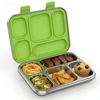 Boîte à lunch rectangulaire en acier inoxydable à 5 compartiments, sans BPA, résistante au lave-vaisselle, étanche, avec couvercle en silicone, récipient alimentaire