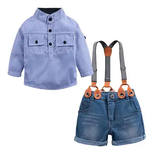 Frühling Herbst Denim Shorts Mit Gestreiften Langarm-shirt Von Amerikanischen Overalls Anzüge Für Kinder Baby Von Kinder Kleidung