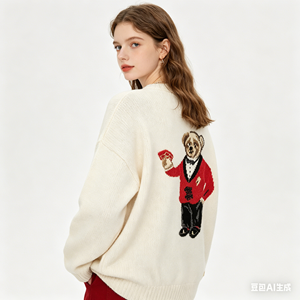 Maglione Invernale da Donna Ralph RL Vintage con <span class=keywords><strong>Orsetto</strong></span>, Lavorato a Mano, 100% Cotone, Collo Tondo, Maniche Regolari, Stile Anime Cartoon - Product Image 4