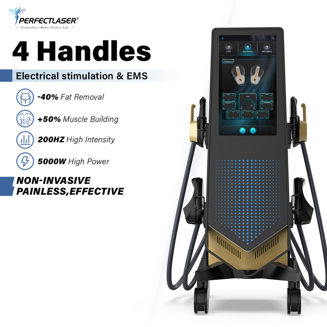 5000W High Power 14 Tesla Intensity Efficiency Muscle Building Body Contouring Equipment 4 Handles EMS Machine with RF